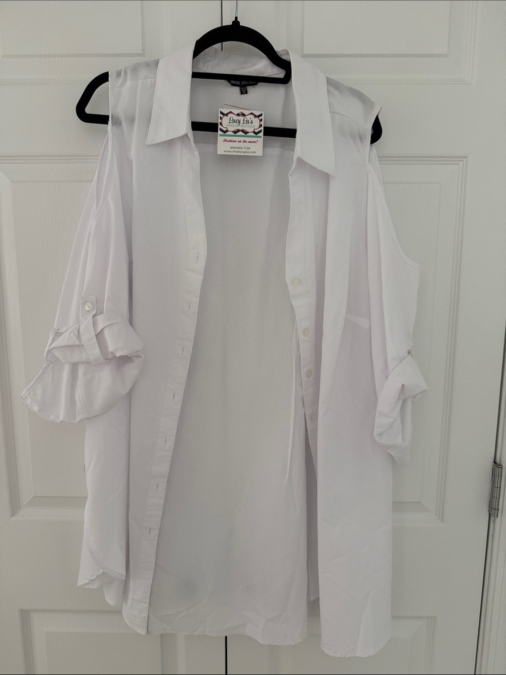 Cato White Cold-Shoulder Button-Down Shirt